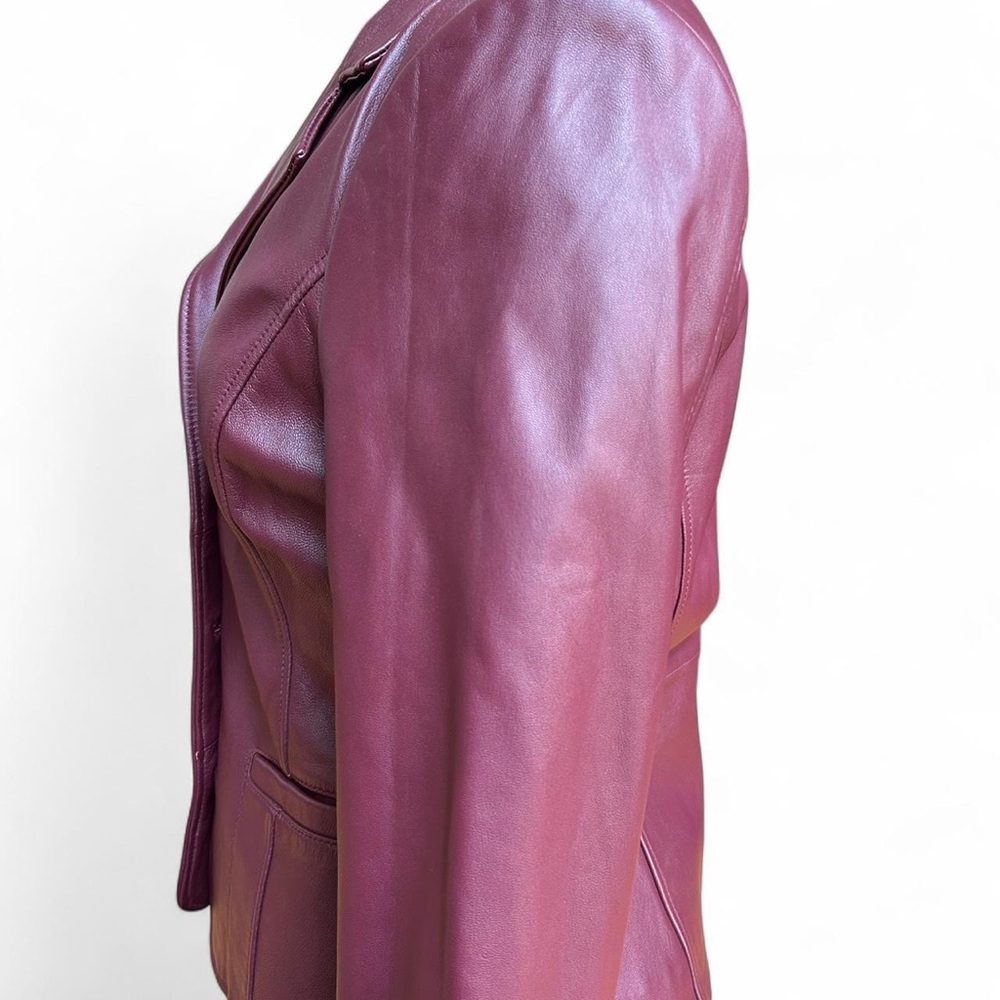 Vintage Burgundy Lamb Leather Jacket With Button … - image 5